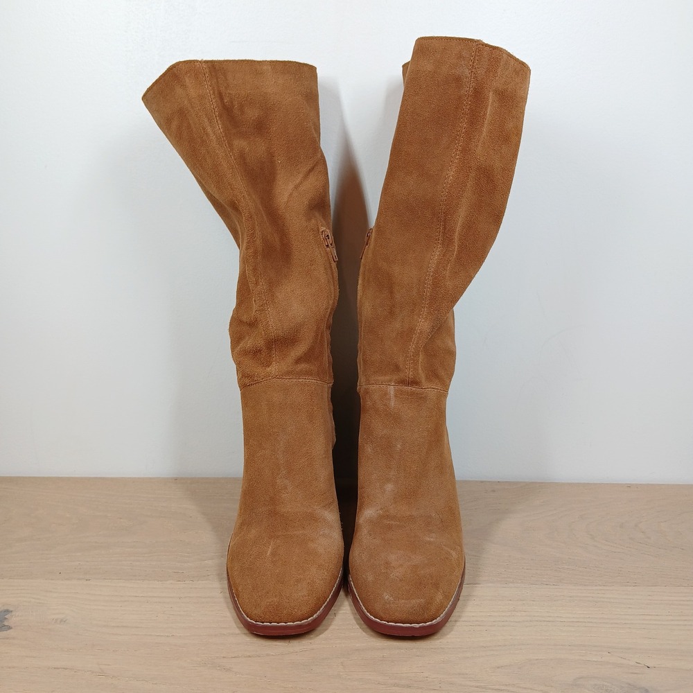 Crown Vintage Mid Calf Slouch Boots Women's 8.5 Tan Suede Block Heel 70s Retro - Picture 8 of 12